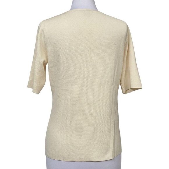 Ann Taylor Pale Yellow Silk Blend V-Neck Button Front Top Half Sleeve Sz M - Picture 4 of 6